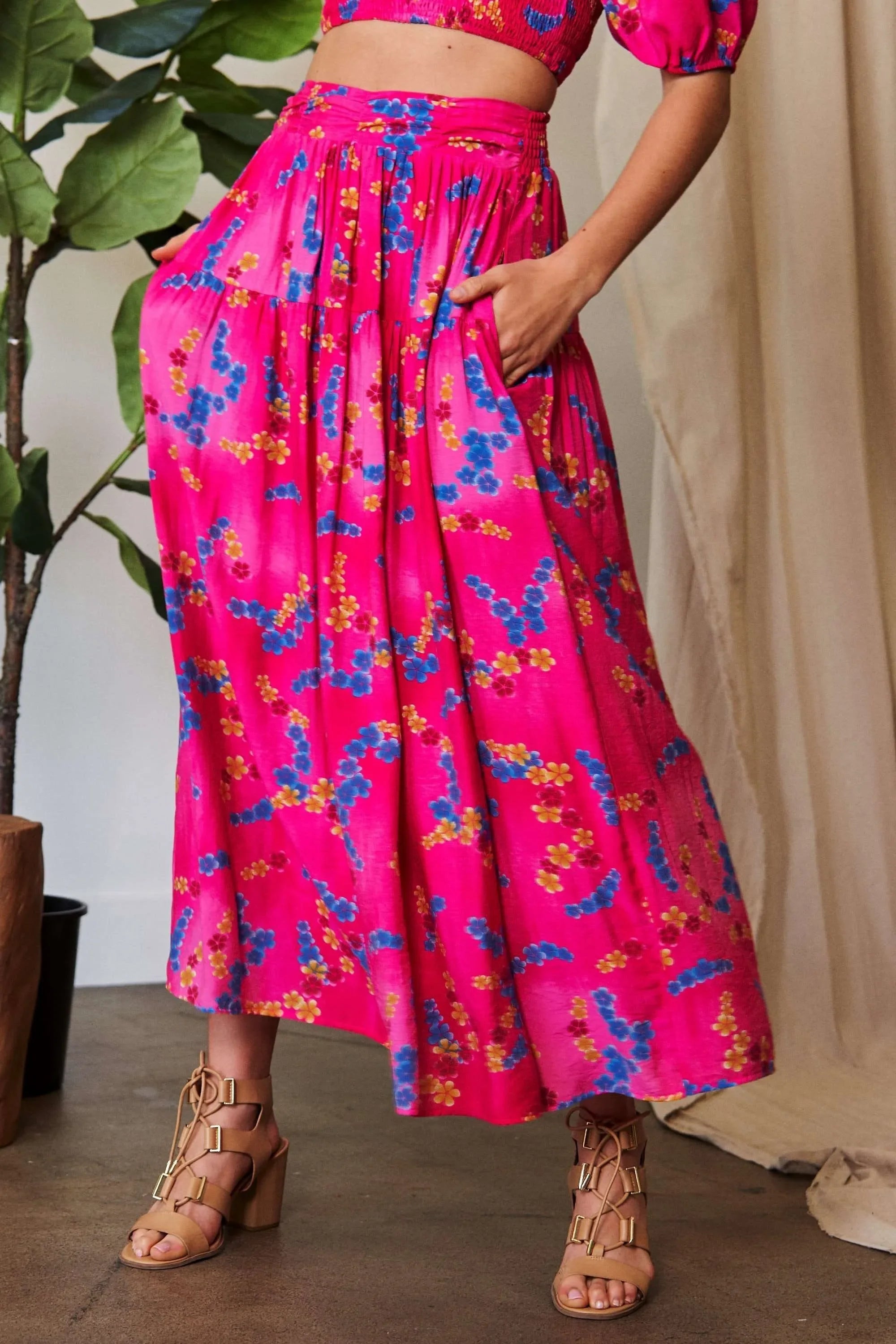 Printed Smocking Waistband Ruffled Maxi Skirt - Southern Shores Clothing