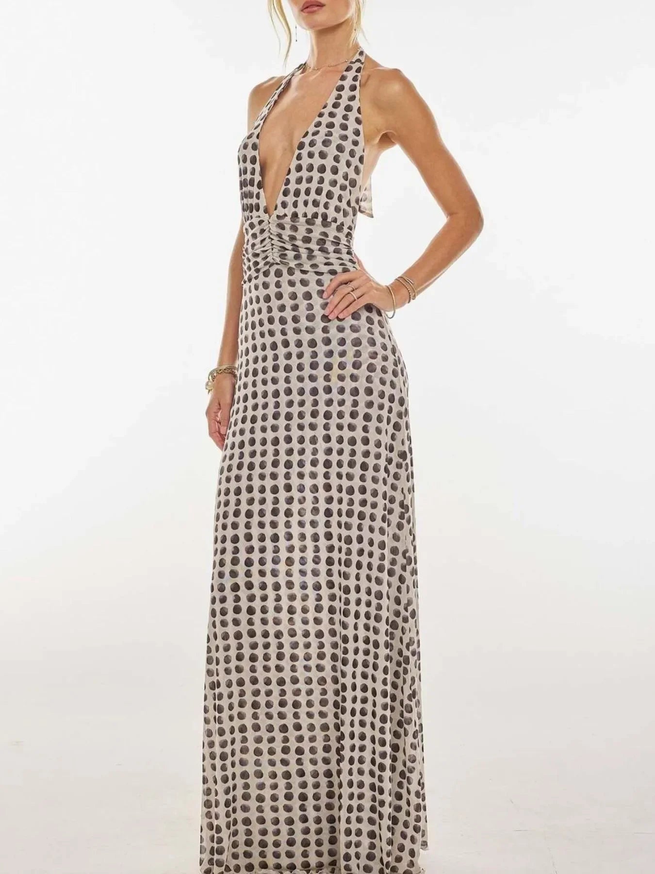 Floral Halter Neck Deep V Maxi Dress Beachwear - Southern Shores Clothing