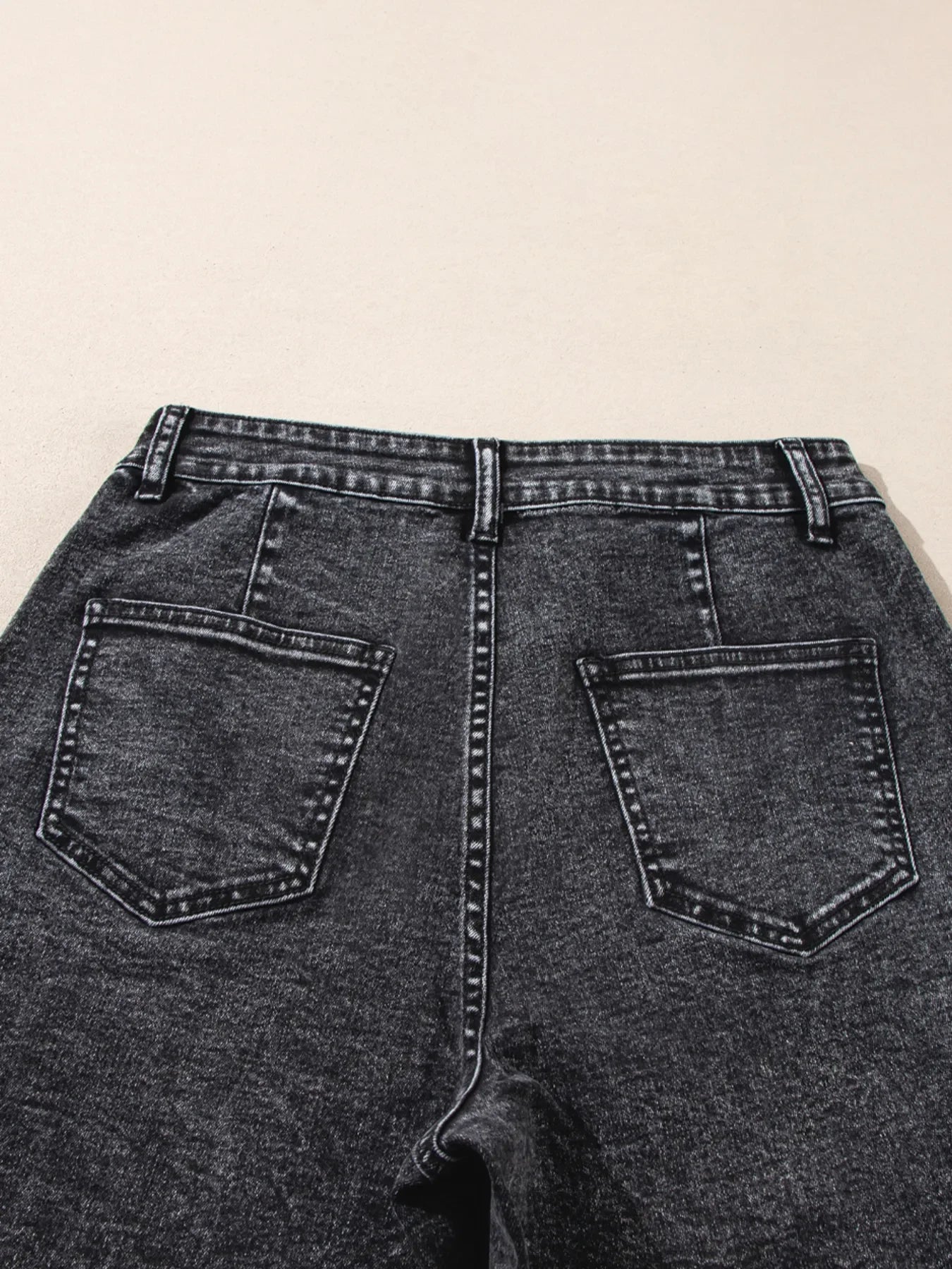 High Waisted Wide Leg Washed Denim Jeans
