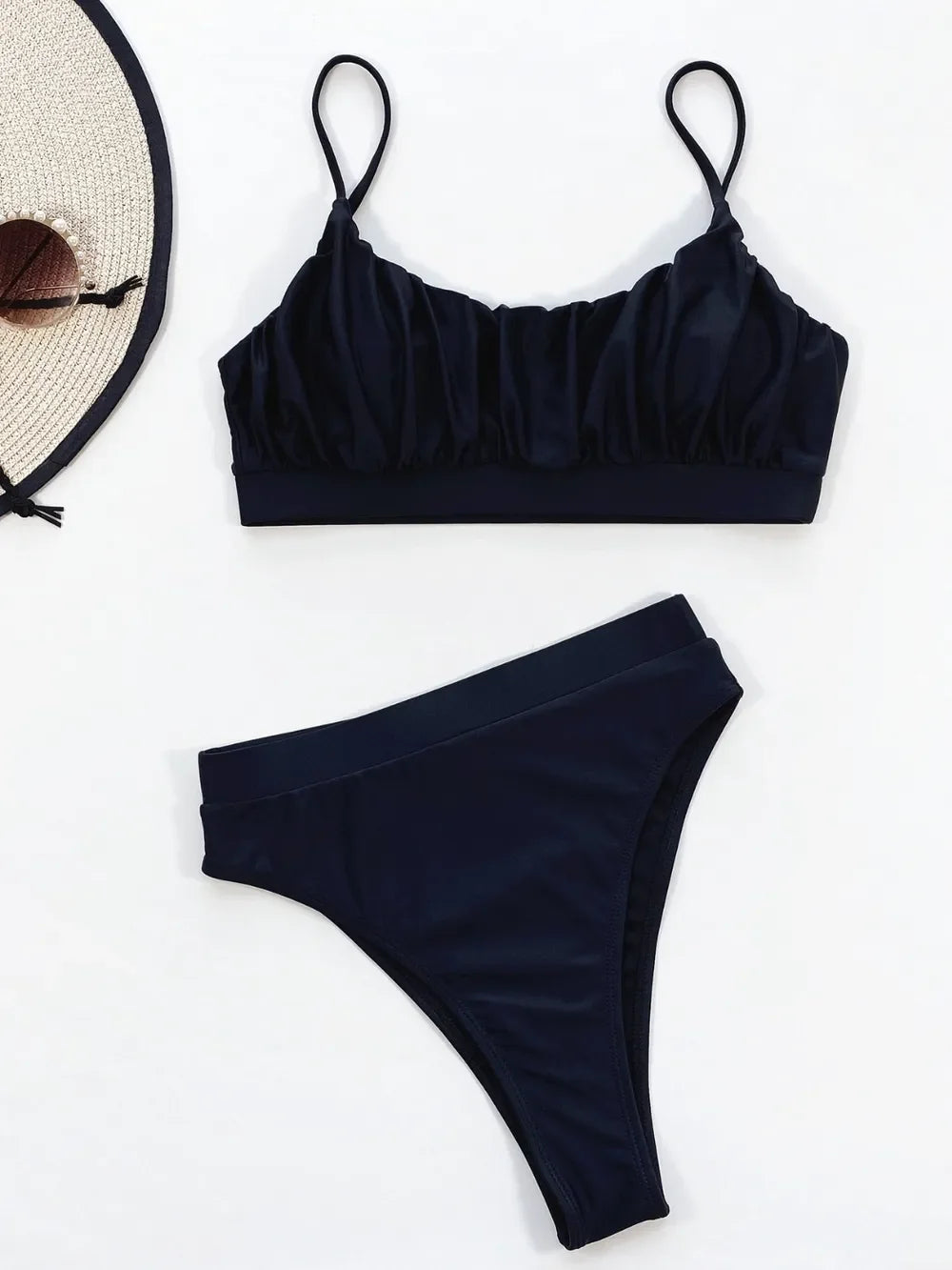 Ruched Adjustable Strap Two-Piece Swim Set With Removable Padding - Southern Shores Clothing