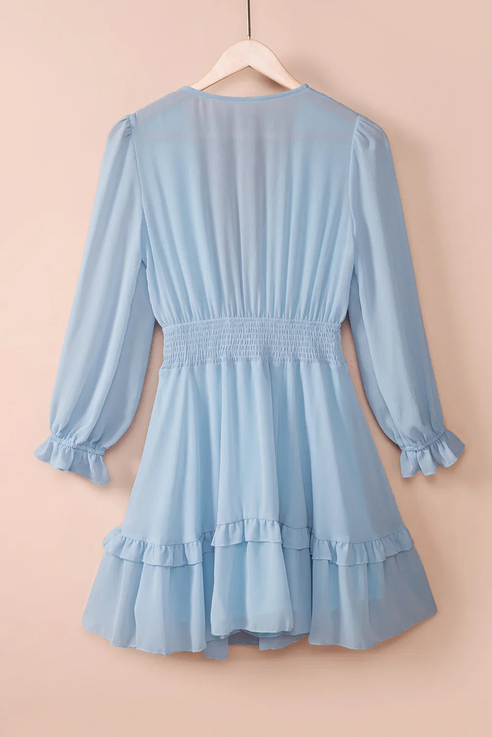 Tied Plunge Smocked Waist Flounce Sleeve Dress - Southern Shores Clothing