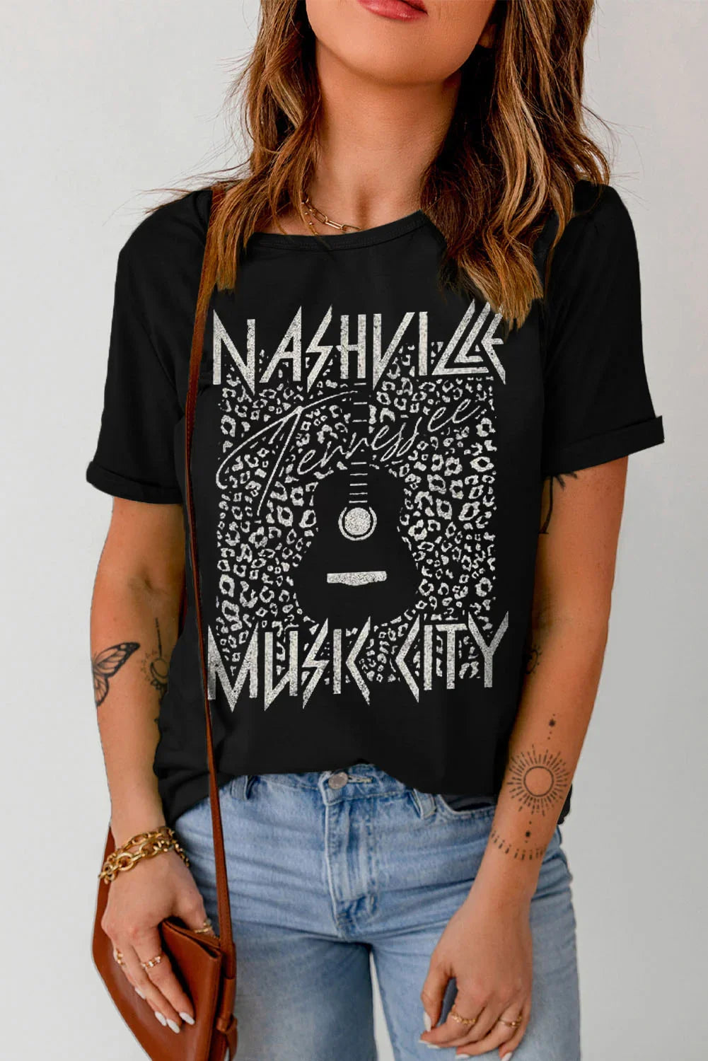 Graphic T Shirt With Cuffed Short Sleeves Round Neck - Southern Shores Clothing