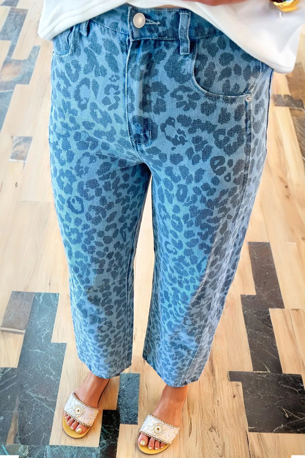 Charleston Inspired Leopard Print High-Waisted Relaxed Fit Jeans