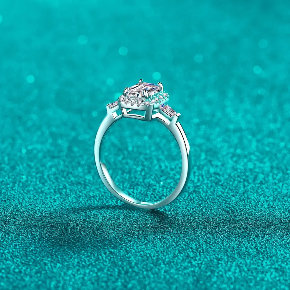 Timeless Solitaire Moissanite Ring In Sterling Silver Halo - Southern Shores Clothing