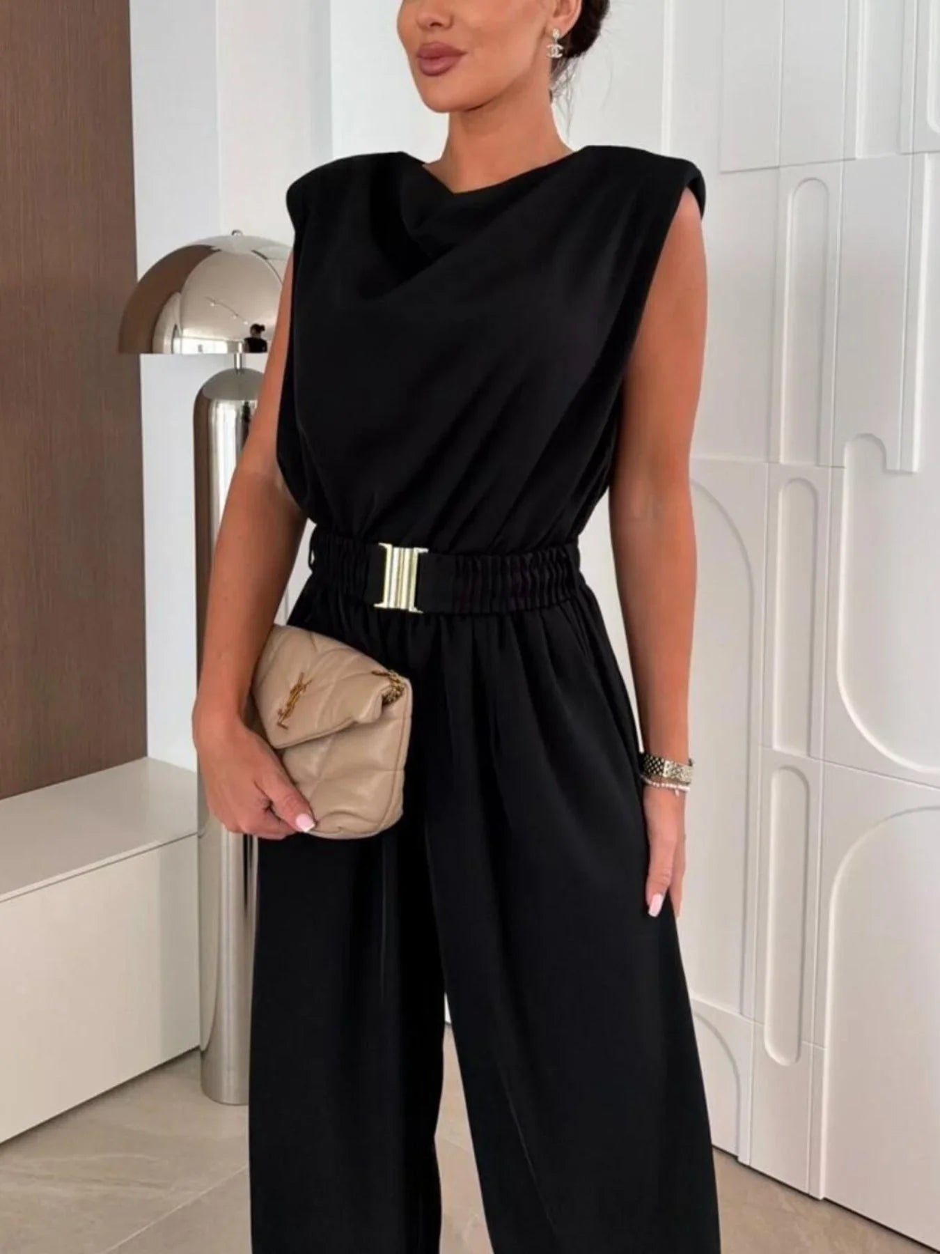 Sleeveless Wide Leg Jumpsuit With Stretch Fabric - Southern Shores Clothing