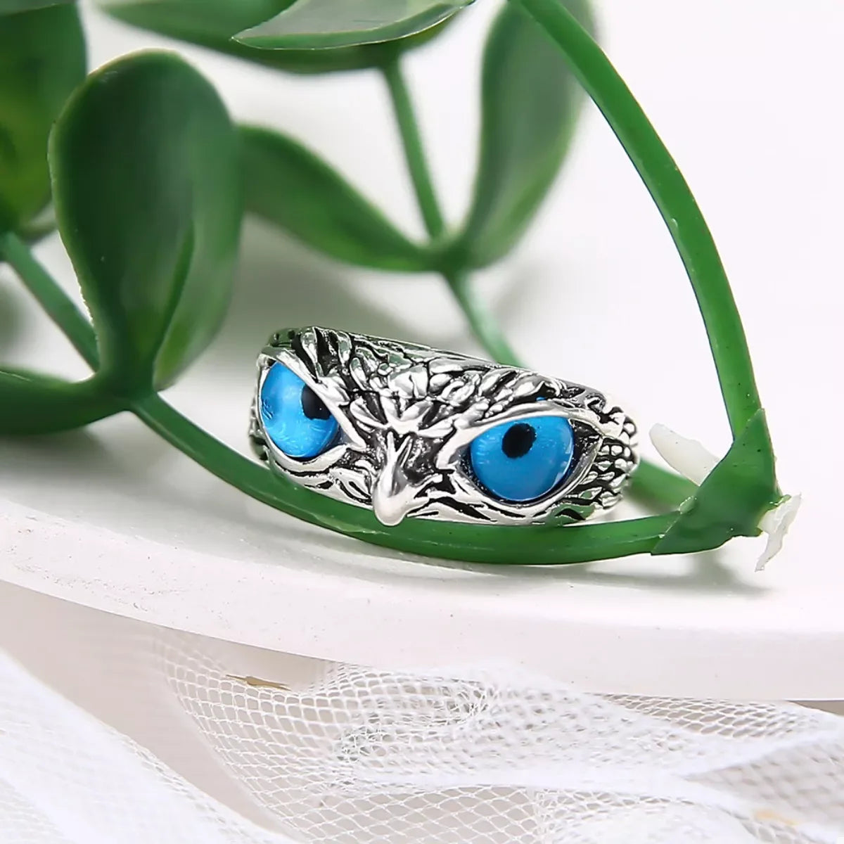 Owl Eyes Silver Plated Ring With Resin Accents - Southern Shores Clothing