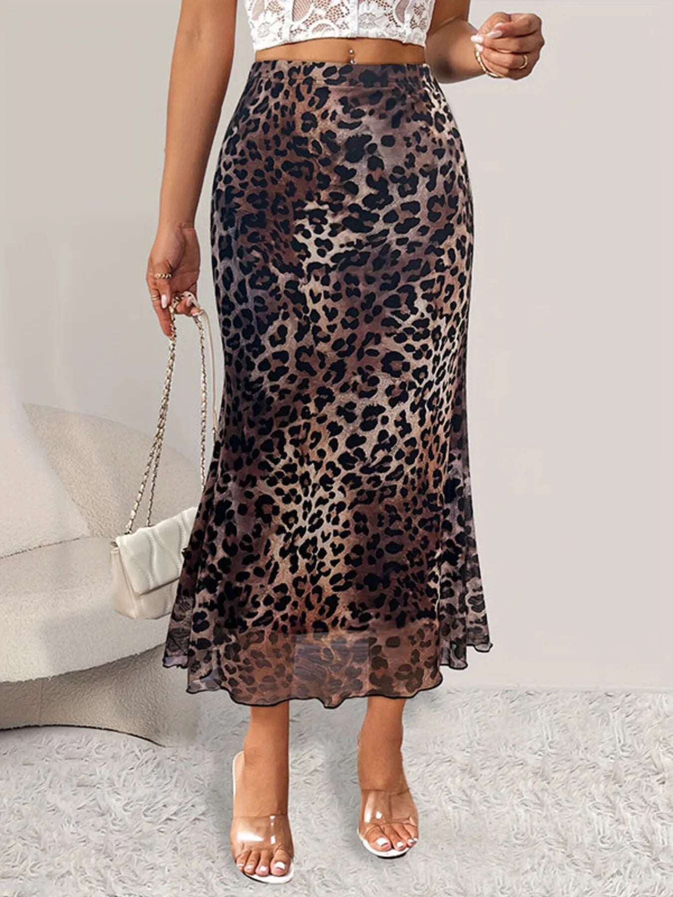 Charleston Inspired Leopard Print Midi Mermaid Skirt