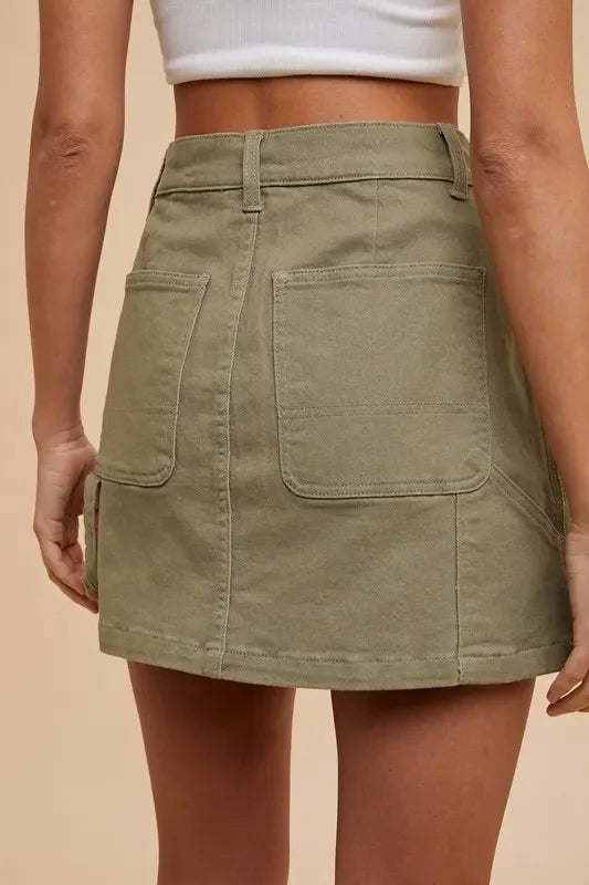 Nautical Cargo Denim Mini Skirt With Stretch - Southern Shores Clothing