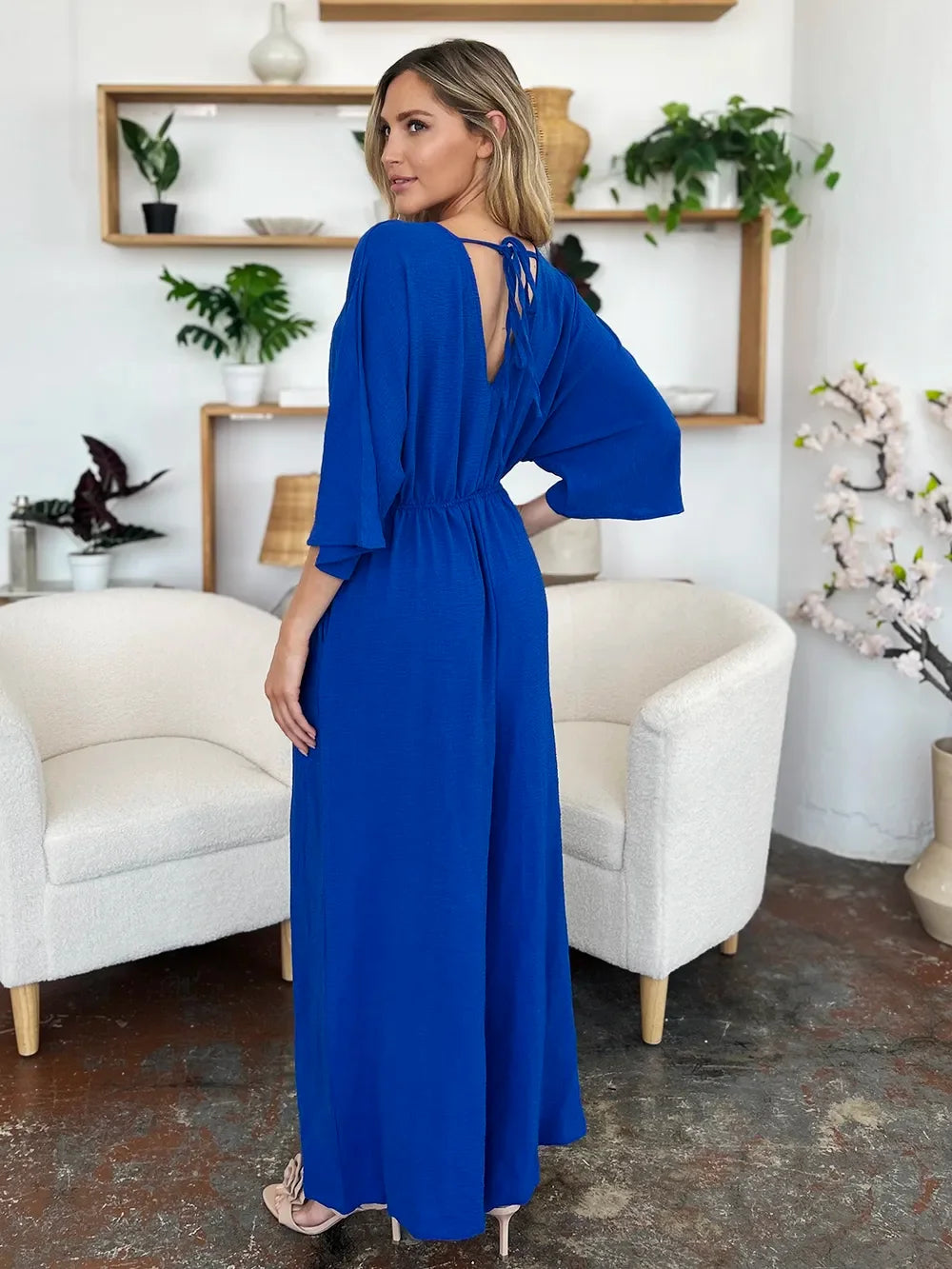 Surplice Wide-Leg Jumpsuit With Hidden Pockets - Southern Shores Clothing