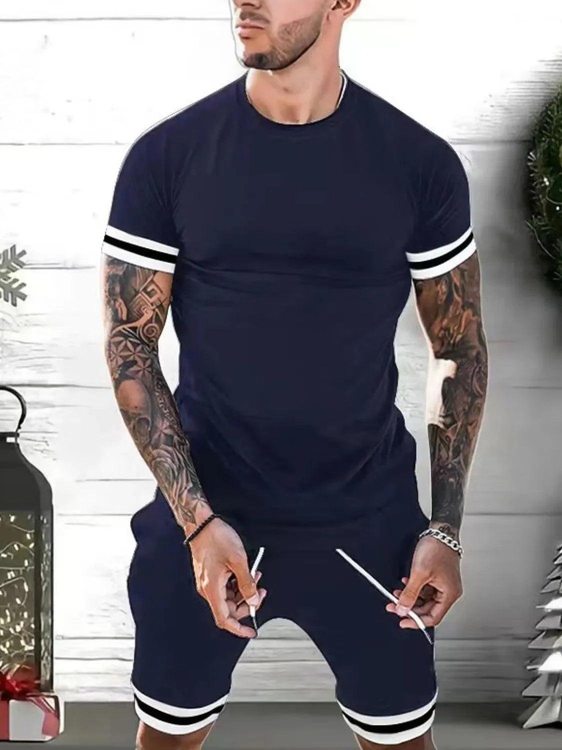 Men's Plus Size Round Neck Short Sleeve Top and Shorts Set - Southern Shores Clothing