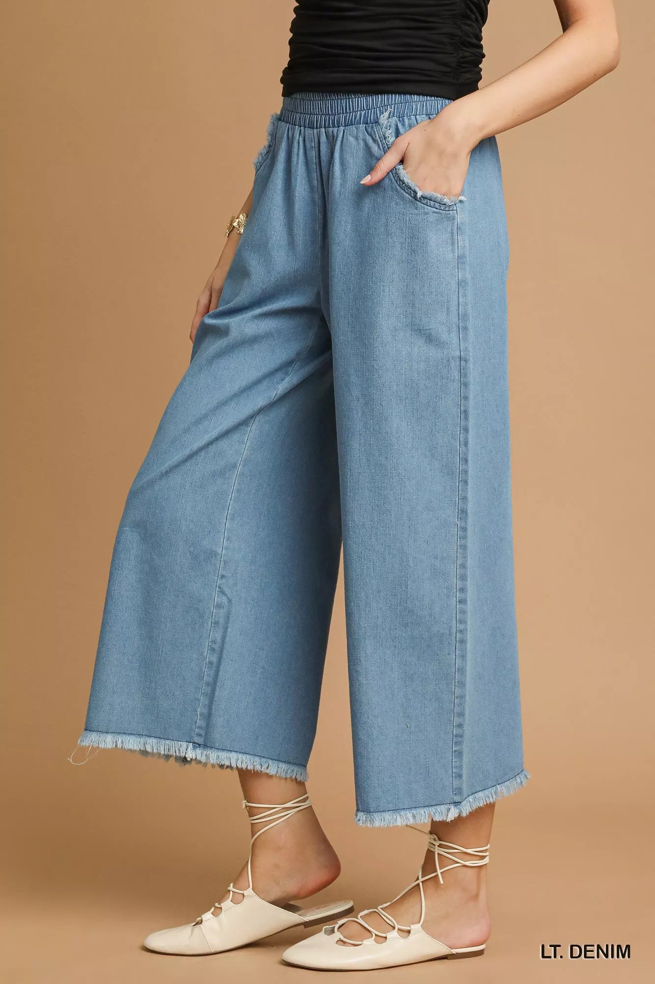 Coastal Umgee Washed Fringe Hem Wide Leg Jeans