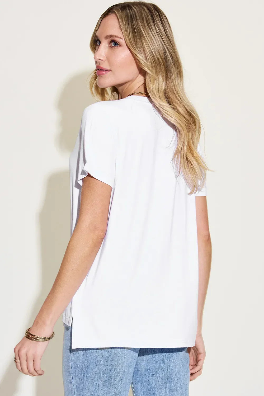 Basic Bae Full Size V-Neck High-Low T-Shirt - Southern Shores Clothing