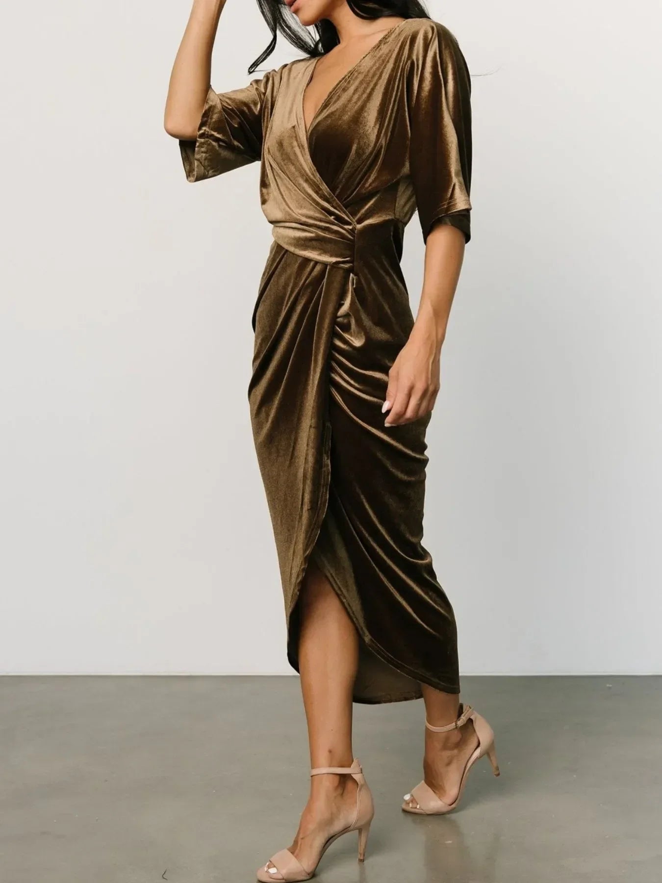 Coastal Ruched Surplice Half Sleeve Dress - Southern Shores Clothing