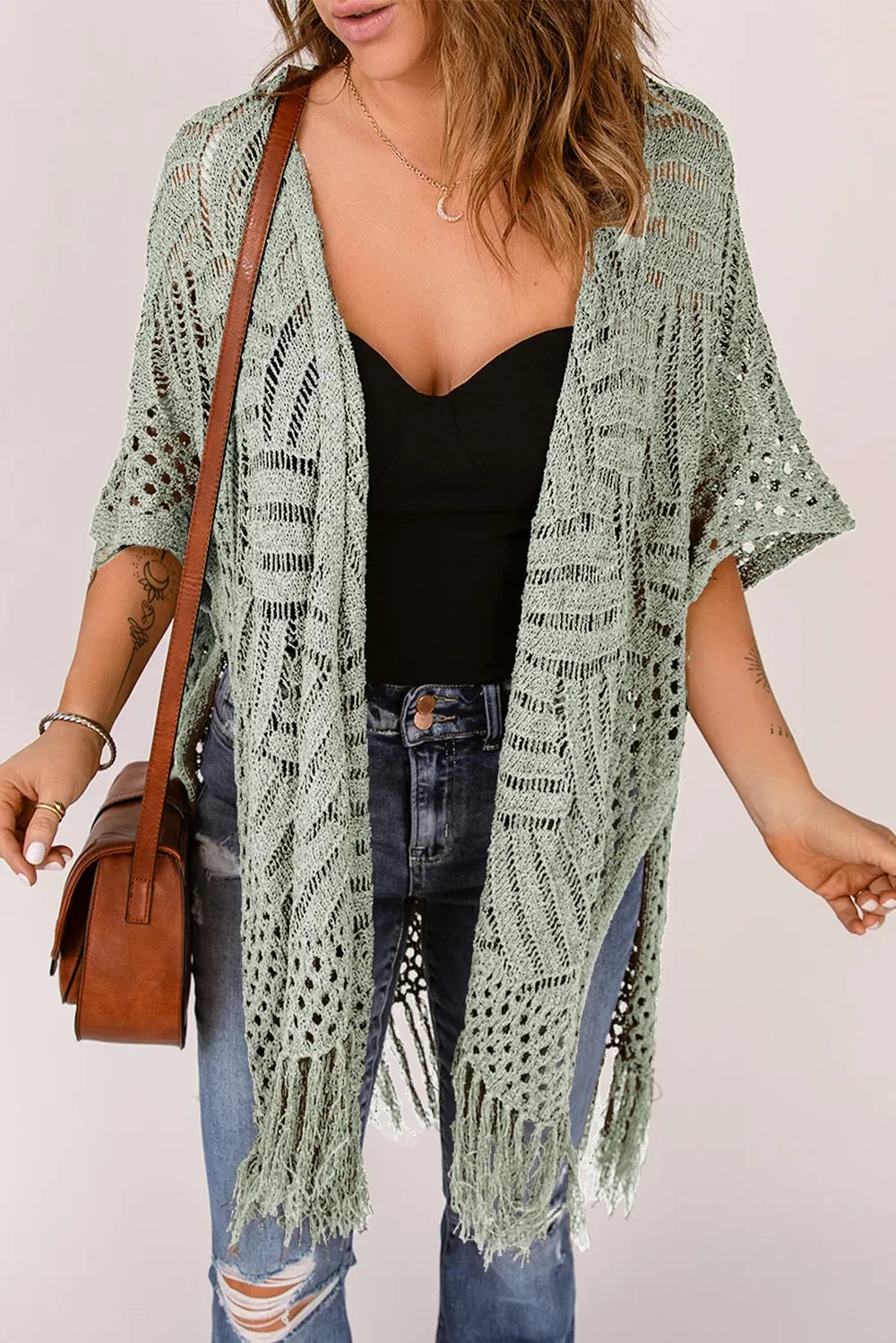 Lightweight Openwork Fringed Cardigan With Open Front - Southern Shores Clothing