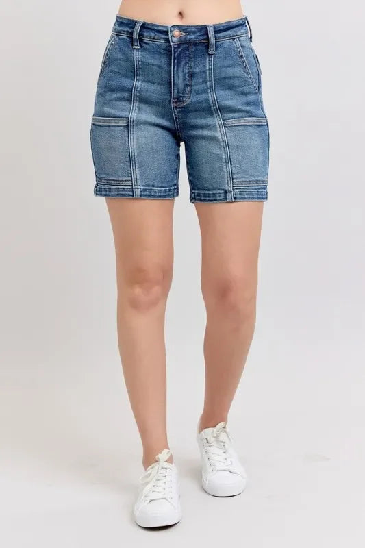High Rise Denim Shorts Plus Size Stretch - Southern Shores Clothing