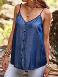 V-Neck Adjustable Strap Camisole Buttoned Front Slightly Stretchy - Southern Shores Clothing