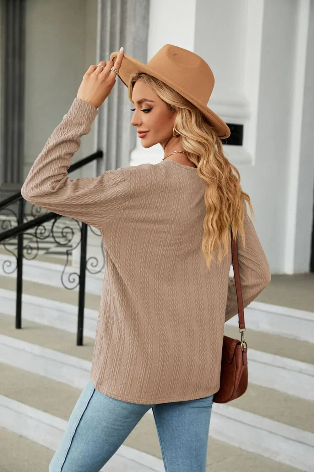 Decorative Button V-Neck Long Sleeve T-Shirt - Southern Shores Clothing