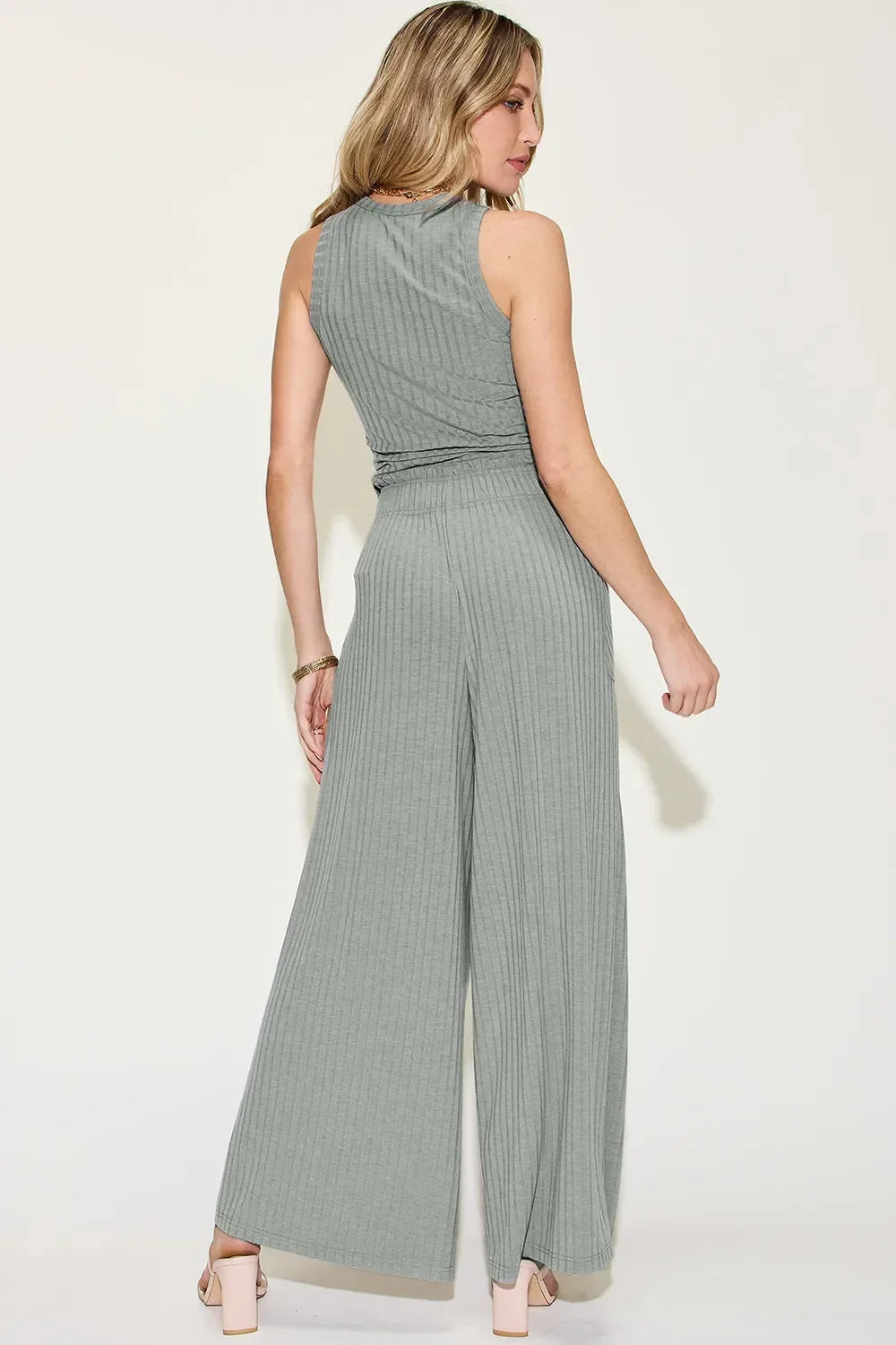 Two Piece Ribbed Tank and Wide Leg Pants Set - Southern Shores Clothing