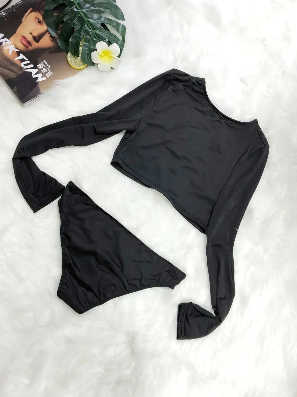 Round Neck Long Sleeve Top And Brief Swim Set Two-Piece - Southern Shores Clothing