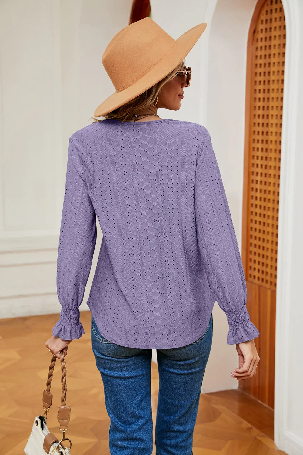 Southern Shores Clothing Slightly Stretchy Flounce Sleeve Blouse With Rayon Blend Fabric - Southern Shores Clothing