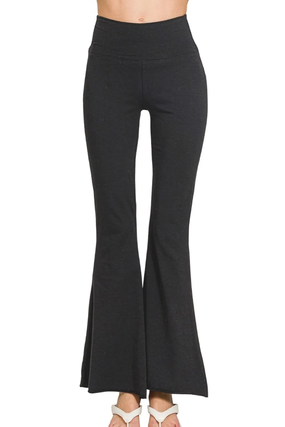 Coastal Inspired Zenana Raw Edge Hem Flare Yoga Pants