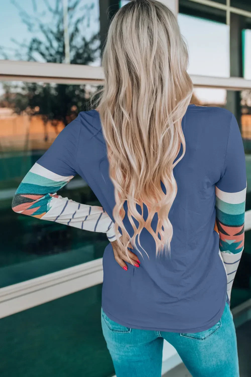 Geometric Pattern Round Neck Long Sleeve T Shirt - Southern Shores Clothing