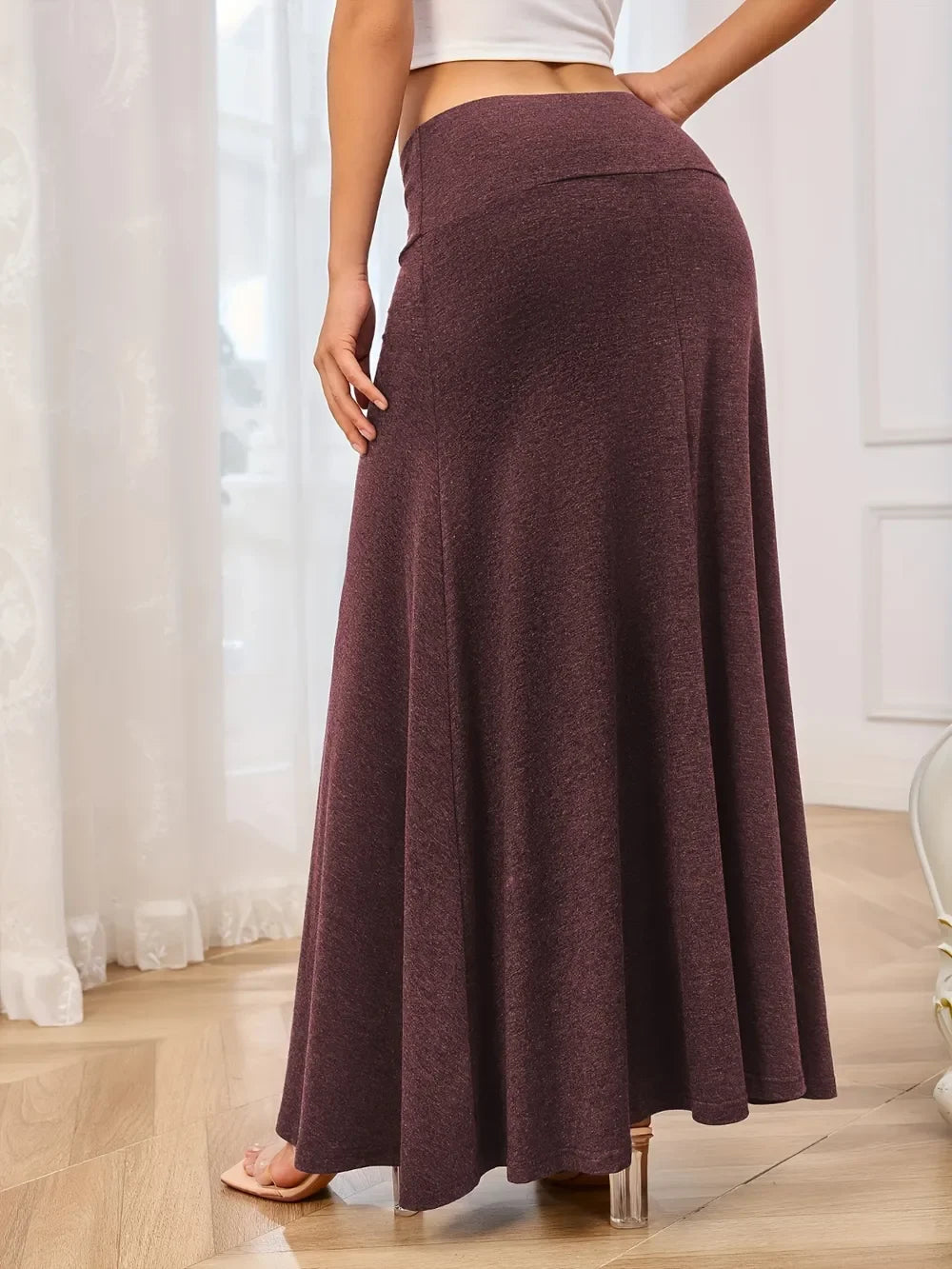 Elegant Solid Elastic Waist Flowy Maxi Skirt - Southern Shores Clothing