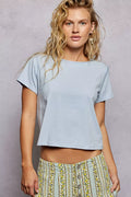 Contrast Stitch Round Neck Short Sleeve Cotton Blend Tee - Southern Shores Clothing