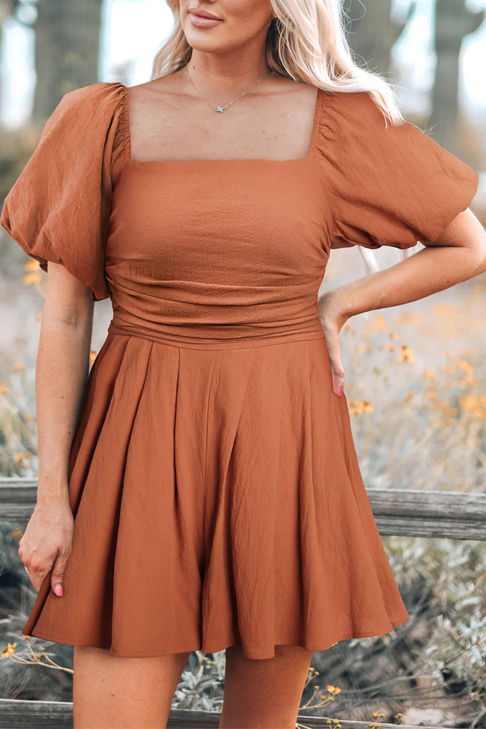 Square Neck Pleated Cotton Romper With Pockets - Southern Shores Clothing