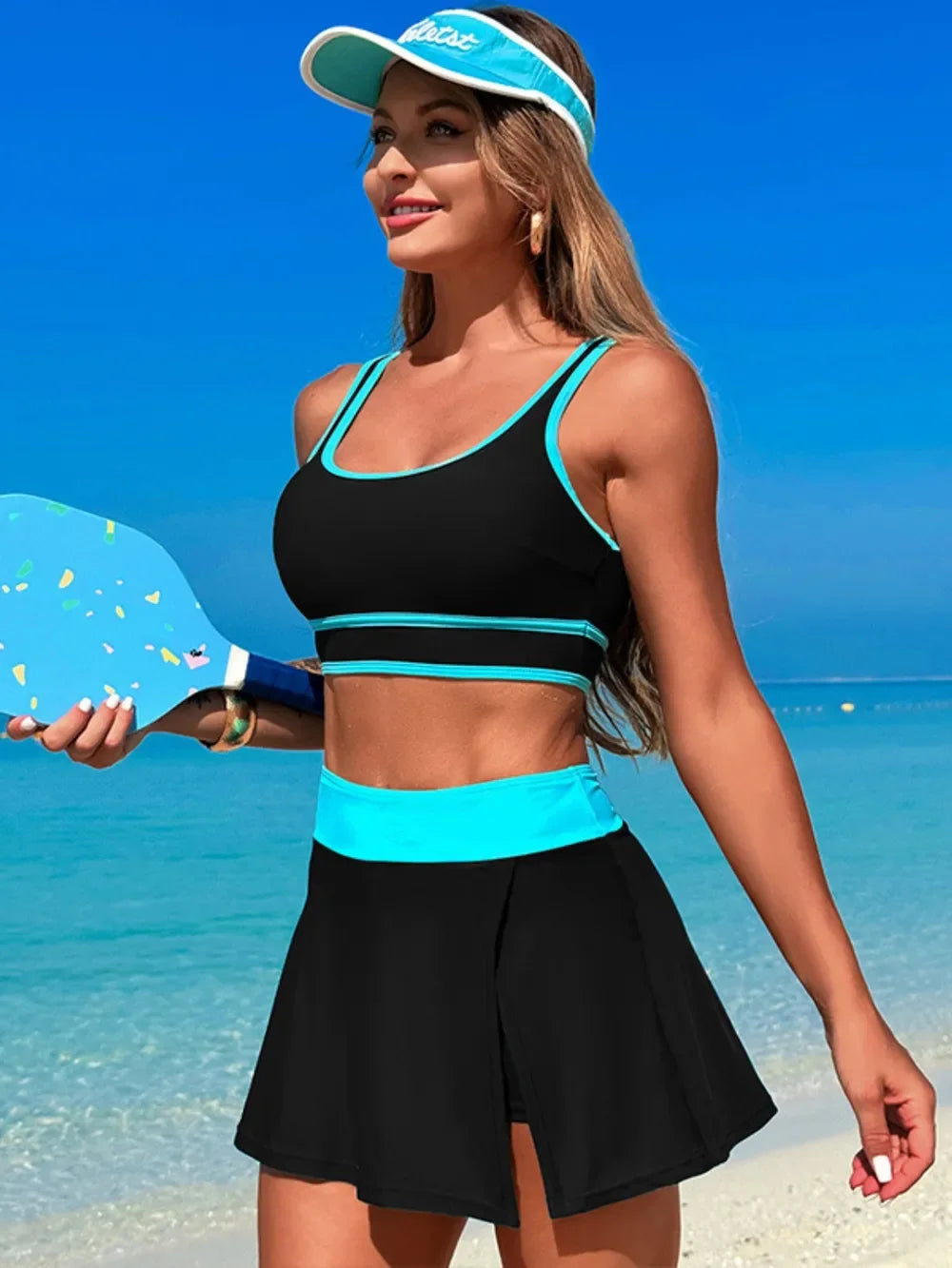 Two-Piece Swim Set With Scoop Neck Top And Skort Lightweight - Southern Shores Clothing