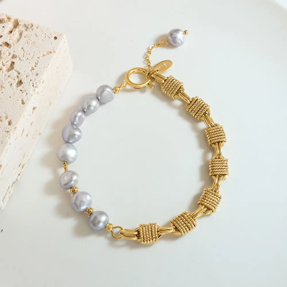 Southern Shores Stainless Steel Half Pearl Chain Bracelet