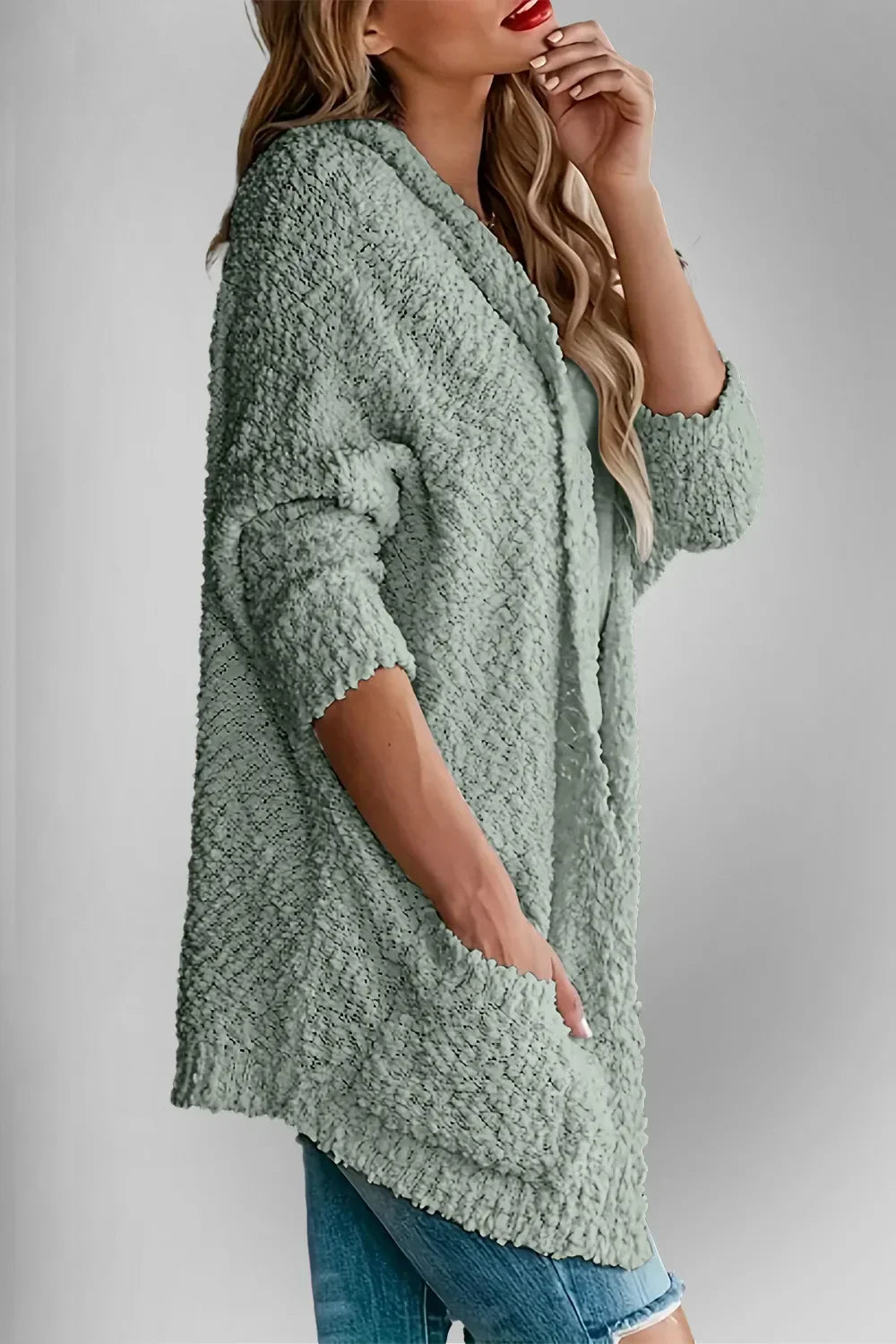 Pocketed Open Front Long Sleeve Cardigan With Stretch - Southern Shores Clothing