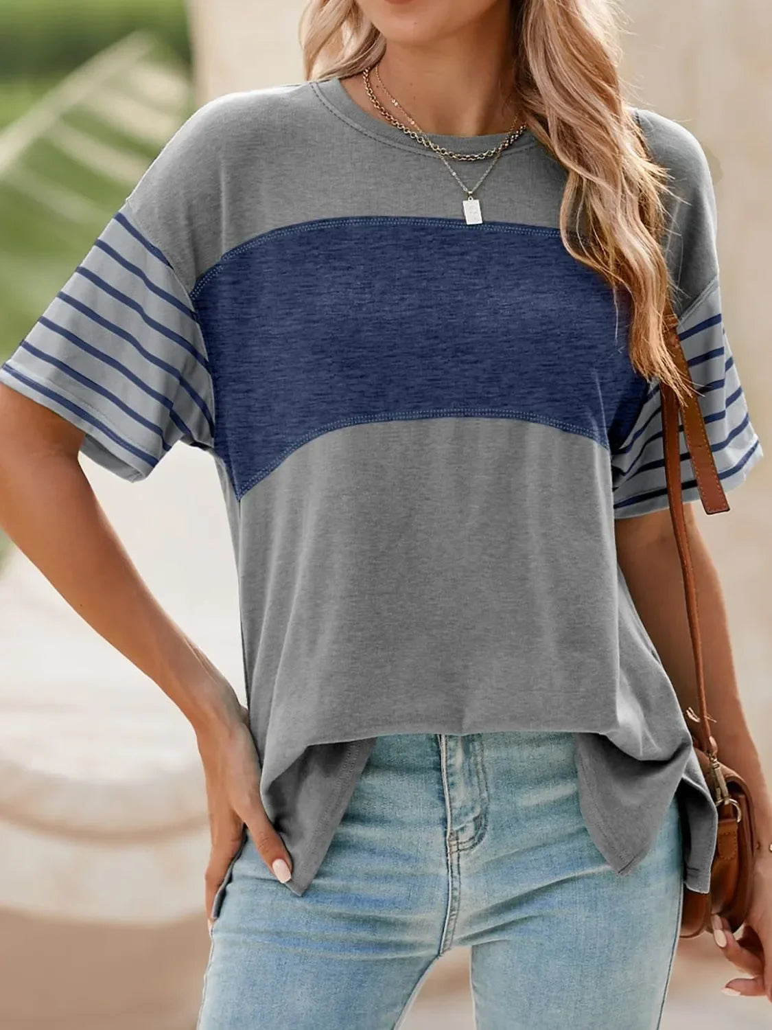 Block Striped Sleeve T Shirt With Lightweight Fabric - Southern Shores Clothing
