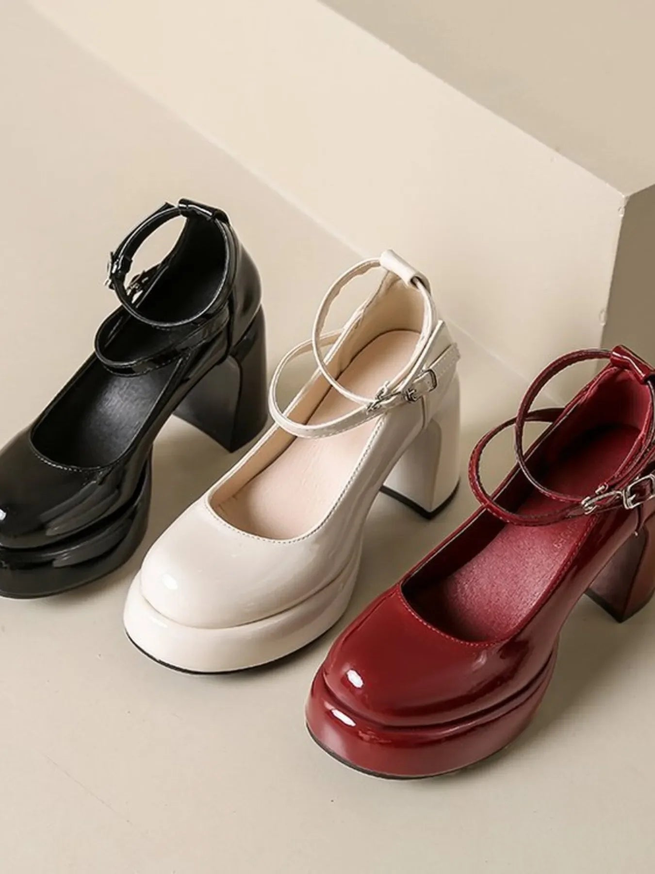 Patent Leather Mary Jane Platform Pumps Mid Heel - Southern Shores Clothing