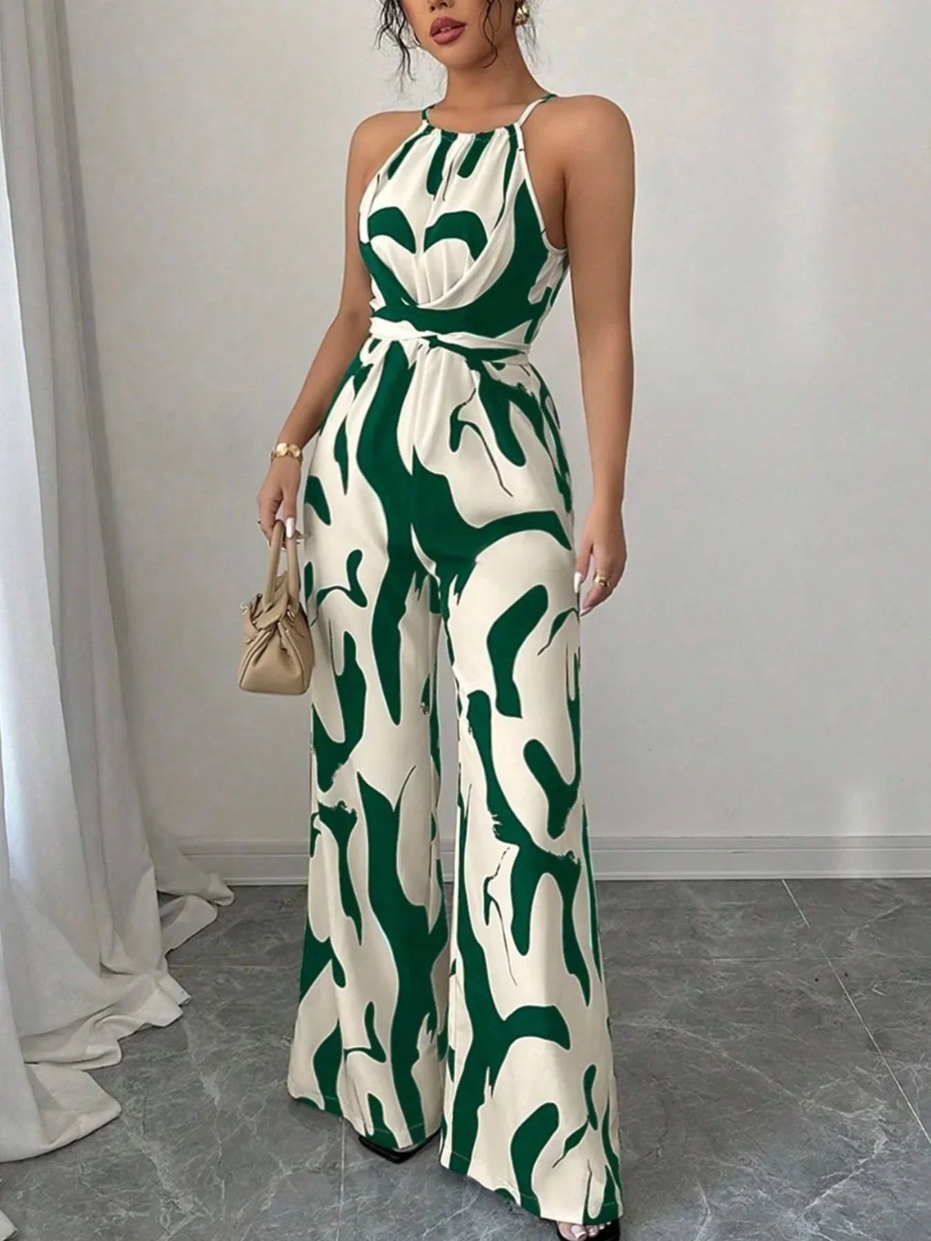 Abstract Print Sleeveless Wide Leg Jumpsuit - Southern Shores Clothing