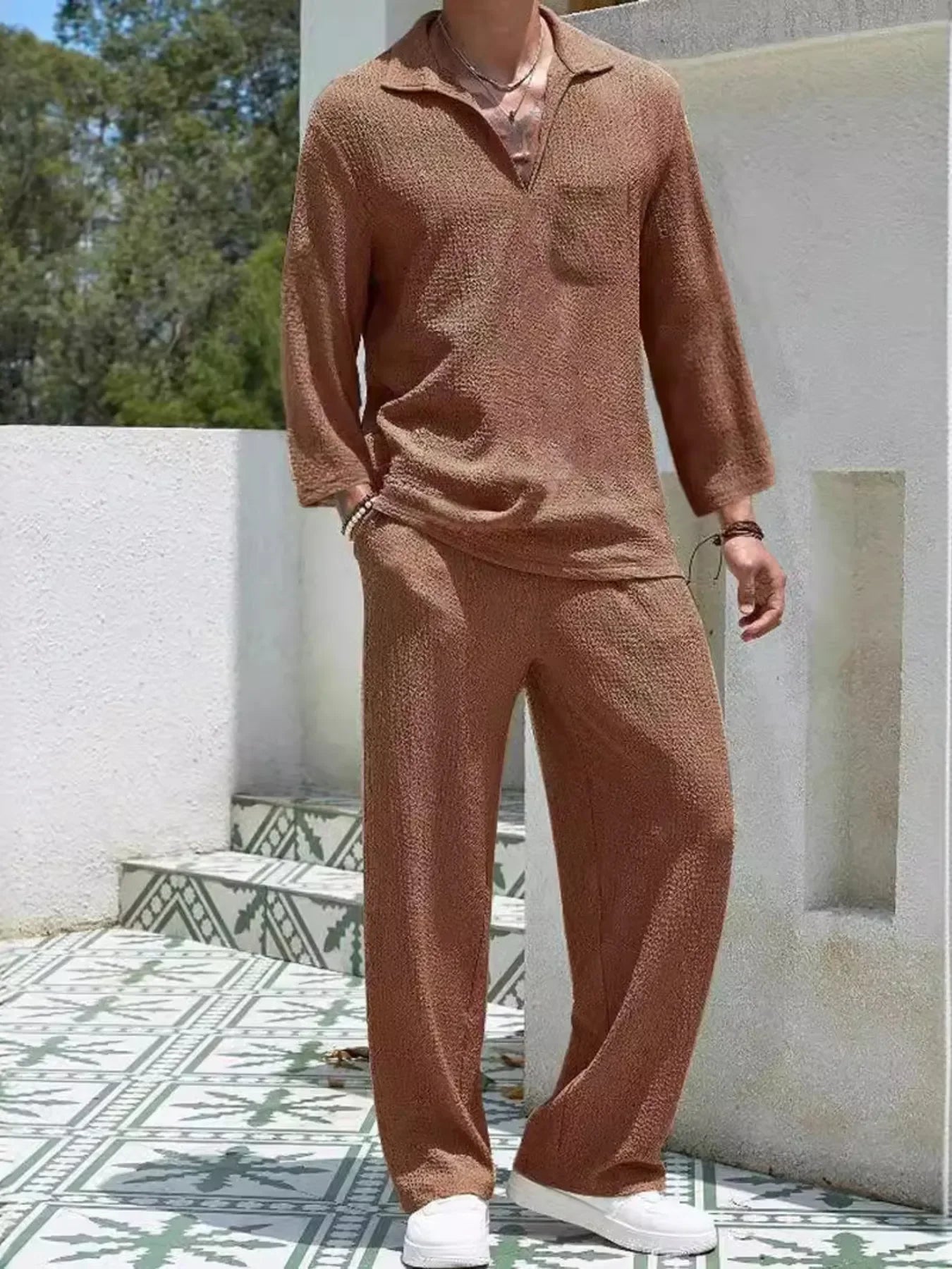 Men's Plus Size Long Sleeve Top and Pants Set - Southern Shores Clothing