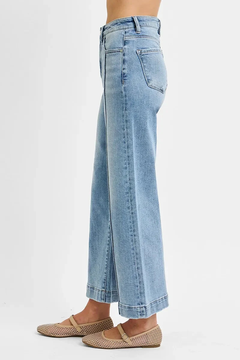Plus Size High Rise Crop Wide Leg Denim Jeans - Southern Shores Clothing
