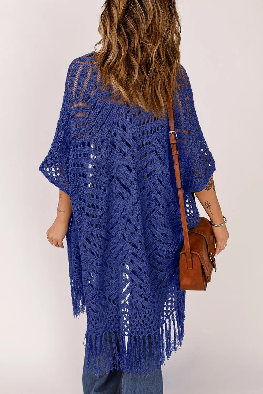 Lightweight Openwork Fringed Cardigan With Open Front - Southern Shores Clothing