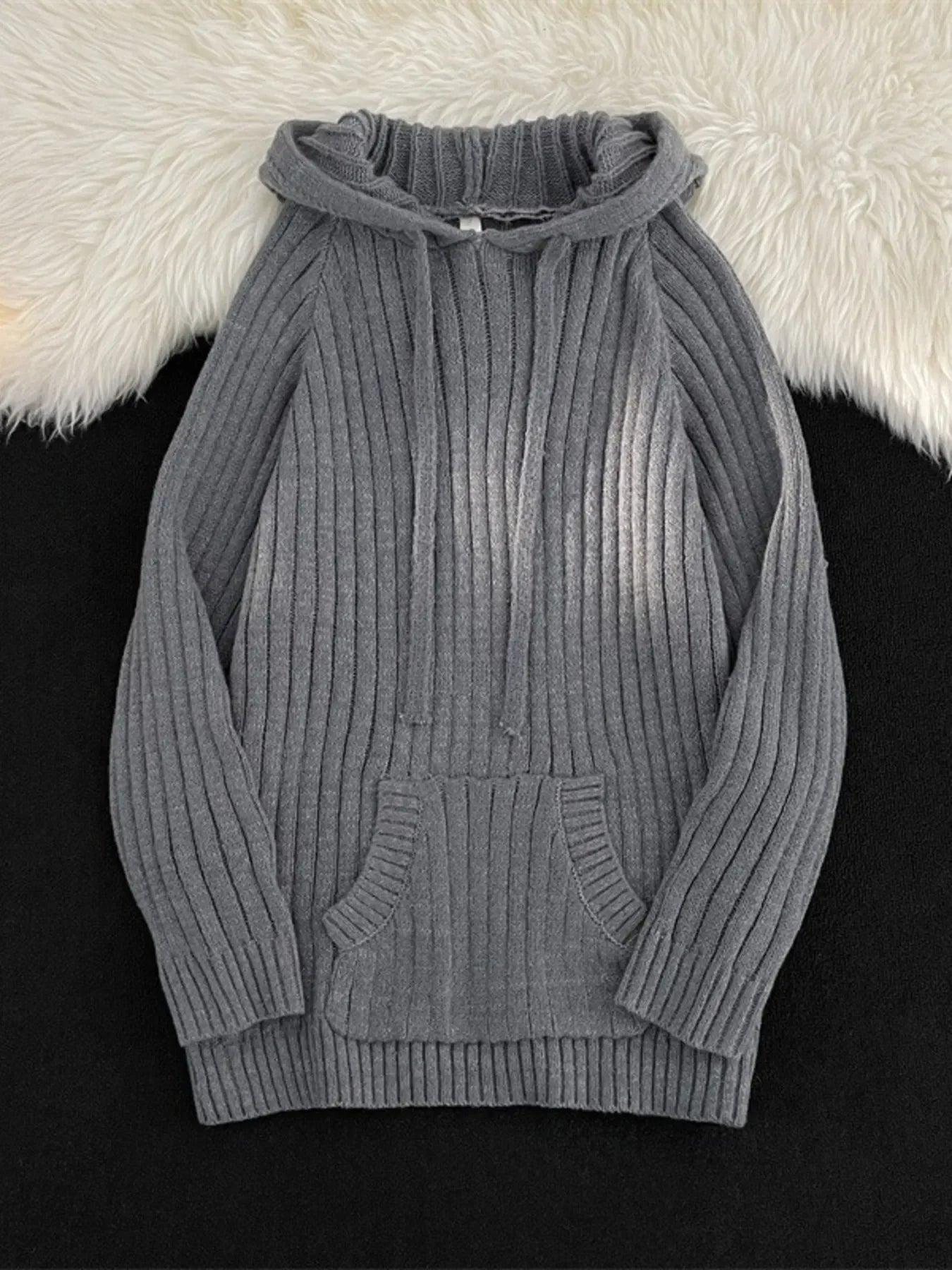 Cozy Ribbed Knit Hooded Sweater With Pocket - Southern Shores Clothing