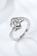 Platinum-Plated Moissanite Ring On Sterling Silver Band - Southern Shores Clothing
