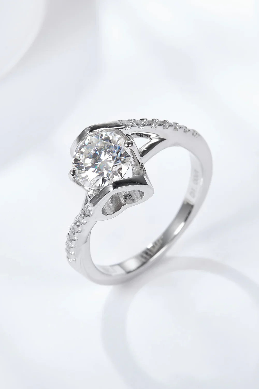 Platinum-Plated Moissanite Ring On Sterling Silver Band - Southern Shores Clothing