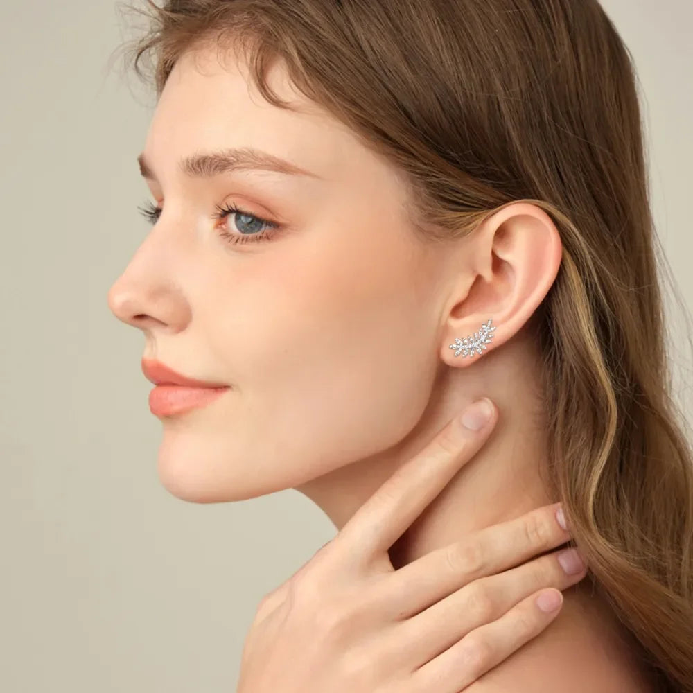 Moissanite Leaf Stud Earrings Sterling Silver - Southern Shores Clothing