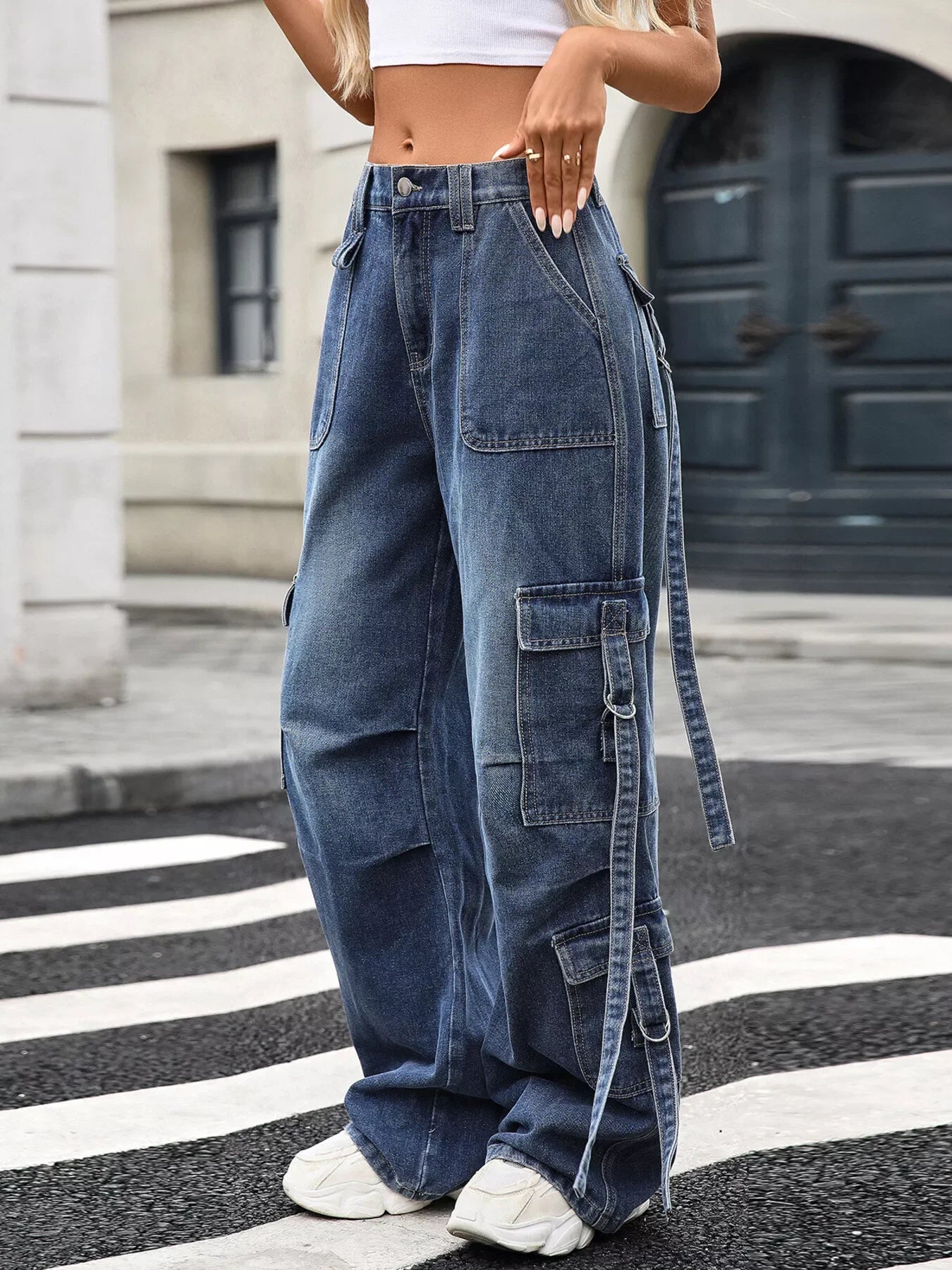 Coastal Wide Leg Cargo Jeans With Denim Fabric - Southern Shores Clothing