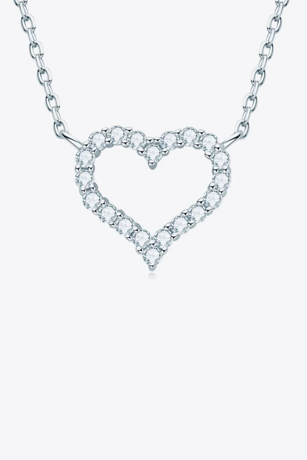 Moissanite Heart Necklace Platinum Plated Sterling Silver - Southern Shores Clothing