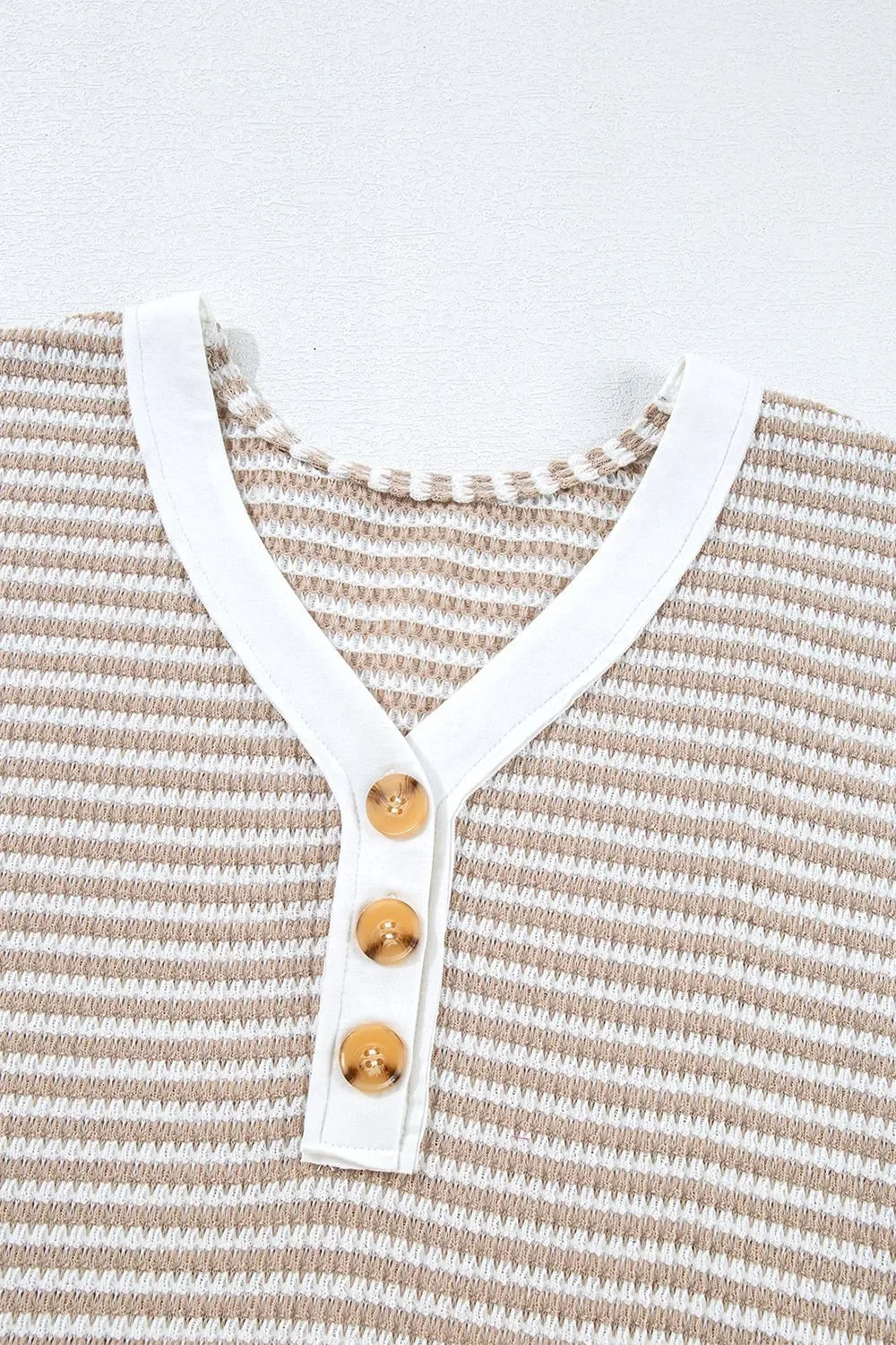 Striped Knit V Neck Button Front T Shirt - Southern Shores Clothing