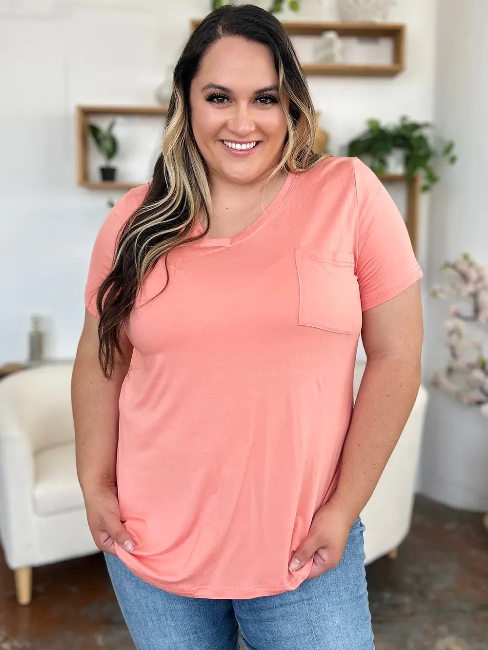 Basic Bae Bamboo Full Size V-Neck Short Sleeve T-Shirt - Southern Shores Clothing