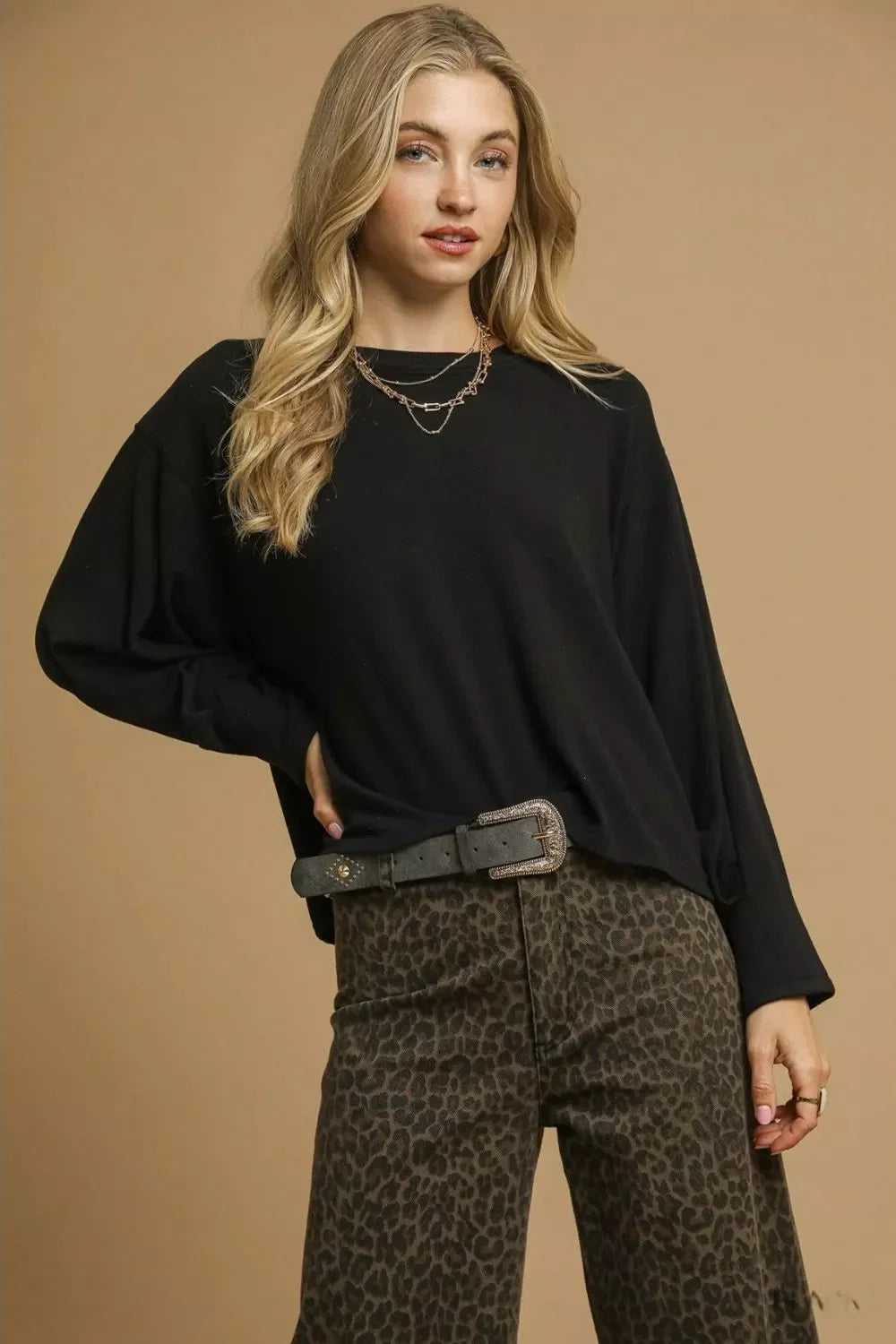 Cozy Brushed Fleece Crewneck Top With Soft Feel - Southern Shores Clothing