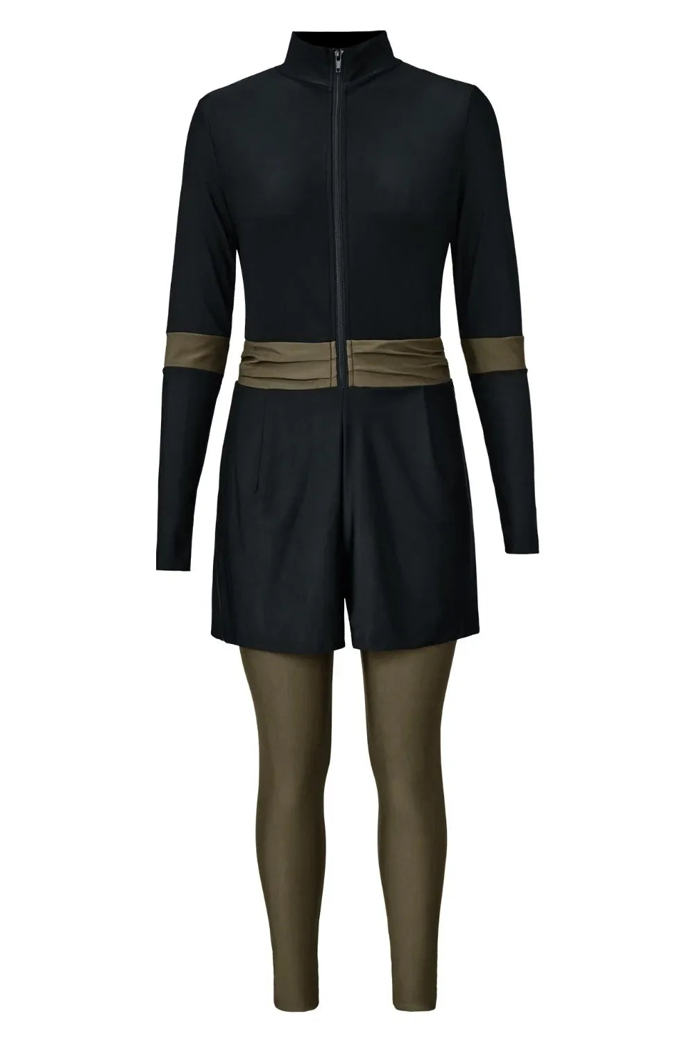 Long Sleeve Zip Up One-Piece Swimsuit With Stretchy Fabric - Southern Shores Clothing