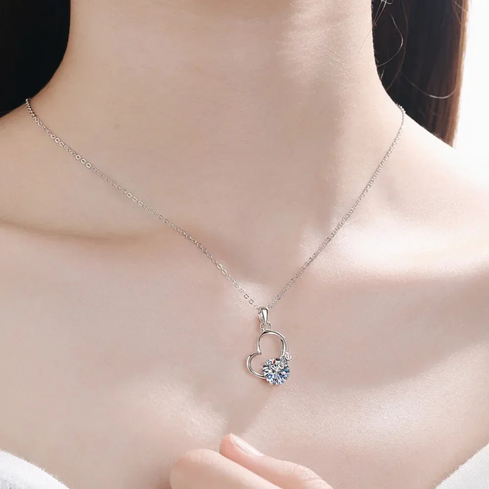 Moissanite Heart Pendant Necklace Sterling Silver - Southern Shores Clothing