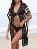 Open Front Contrast Openwork Cover Up One Size - Southern Shores Clothing